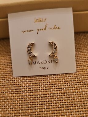 JaxKelly Amazonite Moon Drop Earrings NWT